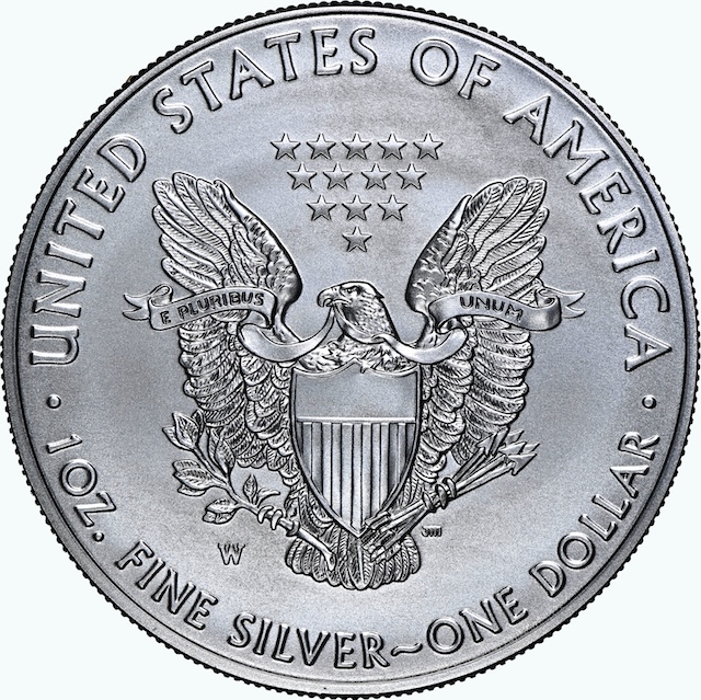 2020-W Burnished Uncirculated Silver Eagle showing distinctive satin finish with W mint mark visible on obverse near date